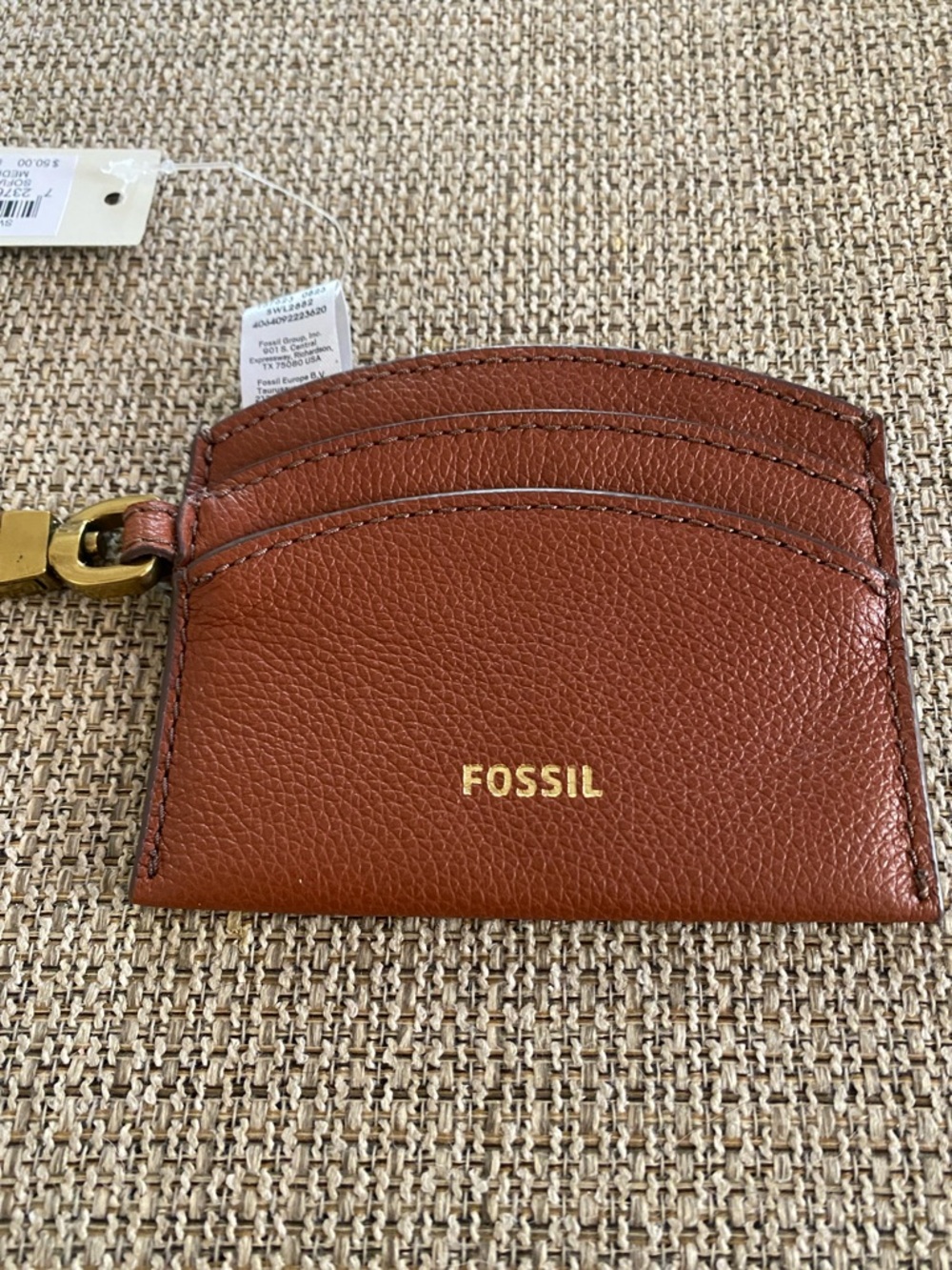 Fossil Women's Brown Leather Card & Key Pouch with Gold Logo